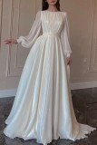 Elegant Solid Color Patchwork O Neck Long Dresses