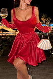 Sexy Solid Color Ruched Square Neck Bud Dresses