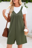 Casual Solid Color Pocket V Neck Loose Rompers