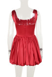Sexy Solid Color Ruched Square Neck Bud Dresses