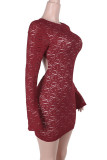 Sexy Solid Color Lace Backless O Neck Wrapped Skirt Dresses