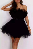 Sexy Solid Color Mesh Bow Decor Strapless Ball Gown Dresses