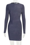 Sexy Solid Color Backless Sequined O Neck Wrapped Skirt Dresses