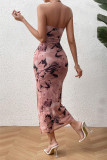 Sexy Floral Print Draw String Slit Strapless Wrapped Skirt Dresses
