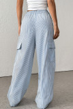 Street Stripe Draw String Pocket Contrast Loose High Waist Straight Full Print Bottoms