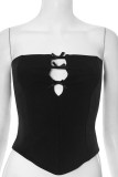 Sexy Solid Color Hollow Out Bow Decor Strapless Tops