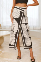 Vacation Geometric Print Irregular Contrast Loose High Waist Full Print Bottoms