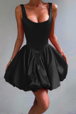 Sexy Solid Color Ruched Square Neck Bud Dresses