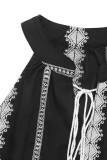 Casual Stripe Lace Up Tassel Contrast O Neck Tops
