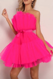 Sexy Solid Color Mesh Bow Decor Strapless Ball Gown Dresses