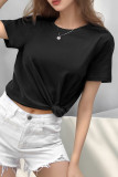 Daily Solid Color Patchwork O Neck T-Shirts