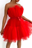 Sexy Solid Color Mesh Bow Decor Strapless Ball Gown Dresses