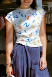 Casual Graffiti Print Contrast O Neck T-Shirts