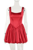 Sexy Solid Color Ruched Square Neck Bud Dresses