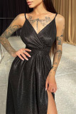 Sexy Gradient Slit Sequined Contrast V Neck Sling Dresses