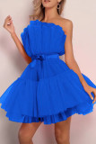 Sexy Solid Color Mesh Bow Decor Strapless Ball Gown Dresses