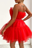 Sexy Solid Color Mesh Bow Decor Strapless Ball Gown Dresses