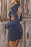 Sexy Solid Color Backless Sequined O Neck Wrapped Skirt Dresses