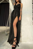 Sexy Gradient Slit Sequined Contrast V Neck Sling Dresses