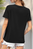 Daily Solid Color Patchwork O Neck T-Shirts