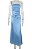 Sexy Solid Color Slit Ruched Strapless Evening Dresses