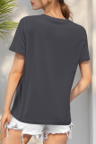 Daily Solid Color Patchwork O Neck T-Shirts