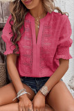 Casual Solid Color Hollow Out V Neck Tops