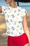 Casual Graffiti Print Contrast O Neck T-Shirts