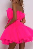 Sexy Solid Color Mesh Bow Decor Strapless Ball Gown Dresses