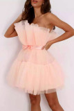 Sexy Solid Color Mesh Bow Decor Strapless Ball Gown Dresses