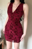 Sexy Floral Print Patchwork V Neck A Line Dresses