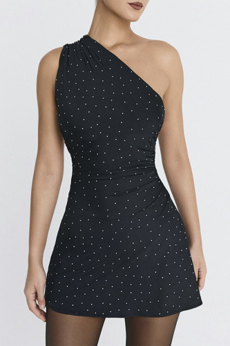 Casual Polka Dot Patchwork Backless Sloping Shoulder A Line Dresses