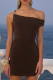 Sexy Solid Color Metal Accessories Trim Irregular Sloping Shoulder Wrapped Skirt Dresses