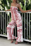 Casual Geometric Print Pocket Contrast Square Neck Sleeveless Two Pieces