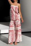 Casual Geometric Print Pocket Contrast Square Neck Sleeveless Two Pieces
