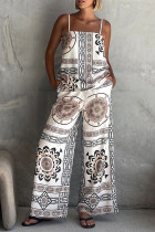 Casual Geometric Print Pocket Contrast Square Neck Sleeveless Two Pieces