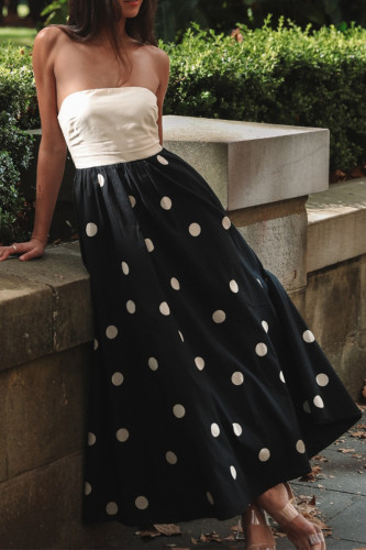 Sexy Polka Dot Patchwork Contrast Strapless Printed Dresses