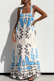 Casual Floral Print Lace Up Contrast Square Neck Sling Dresses