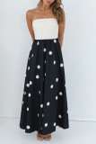 Sexy Polka Dot Patchwork Contrast Strapless Printed Dresses