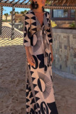 Casual Geometric Print Pocket Contrast V Neck Printed Dresses