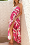 Vacation Floral Print Patchwork Contrast Square Neck Sling Dresses