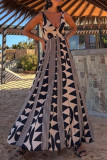 Casual Geometric Print Contrast V Neck Sling Dresses