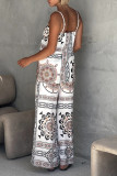 Casual Geometric Print Pocket Contrast Square Neck Sleeveless Two Pieces