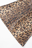 Sexy Leopard Sequins Slit Strapless Long Dresses