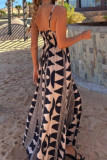 Casual Geometric Print Contrast V Neck Sling Dresses
