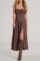 Elegant Floral Print Slit V Neck Sling Dresses