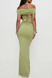 Sexy Solid Color Patchwork Off Shoulder Long Dresses
