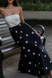 Sexy Polka Dot Patchwork Contrast Strapless Printed Dresses