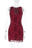 Sexy Floral Print Patchwork V Neck A Line Dresses