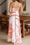 Elegant Floral Print Contrast Square Neck Sling Dresses